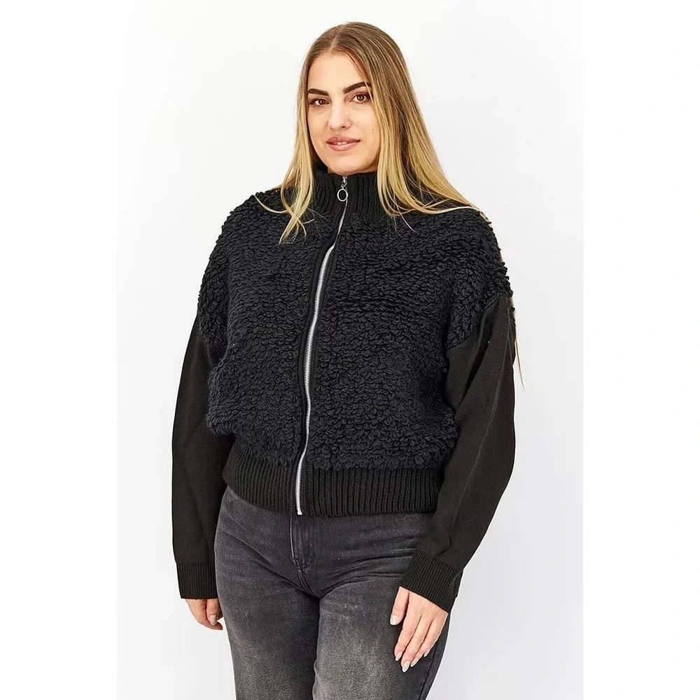 Topshop Zip Up Knitted Cardigan Sweater Black Women's Size Large NWT